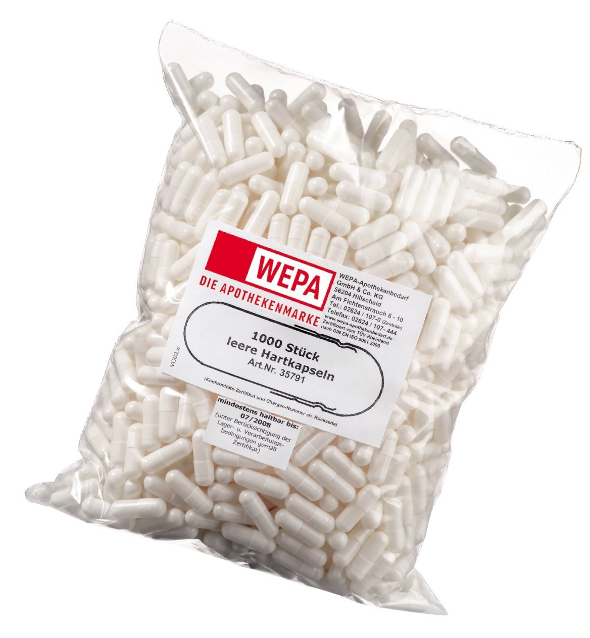 Vegetáriánus cellulóz kapszula, fehér, mérete 1