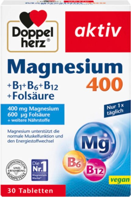 Doppelherz Magnézium 400 + B1 + B6 + B12 + Folsav (30 db tabletta)